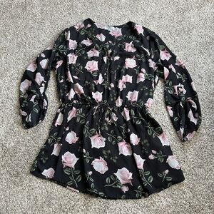 Stella Tweed Women’s Black Floral Printed Tunic Blouse Size 1X Roses Boho
